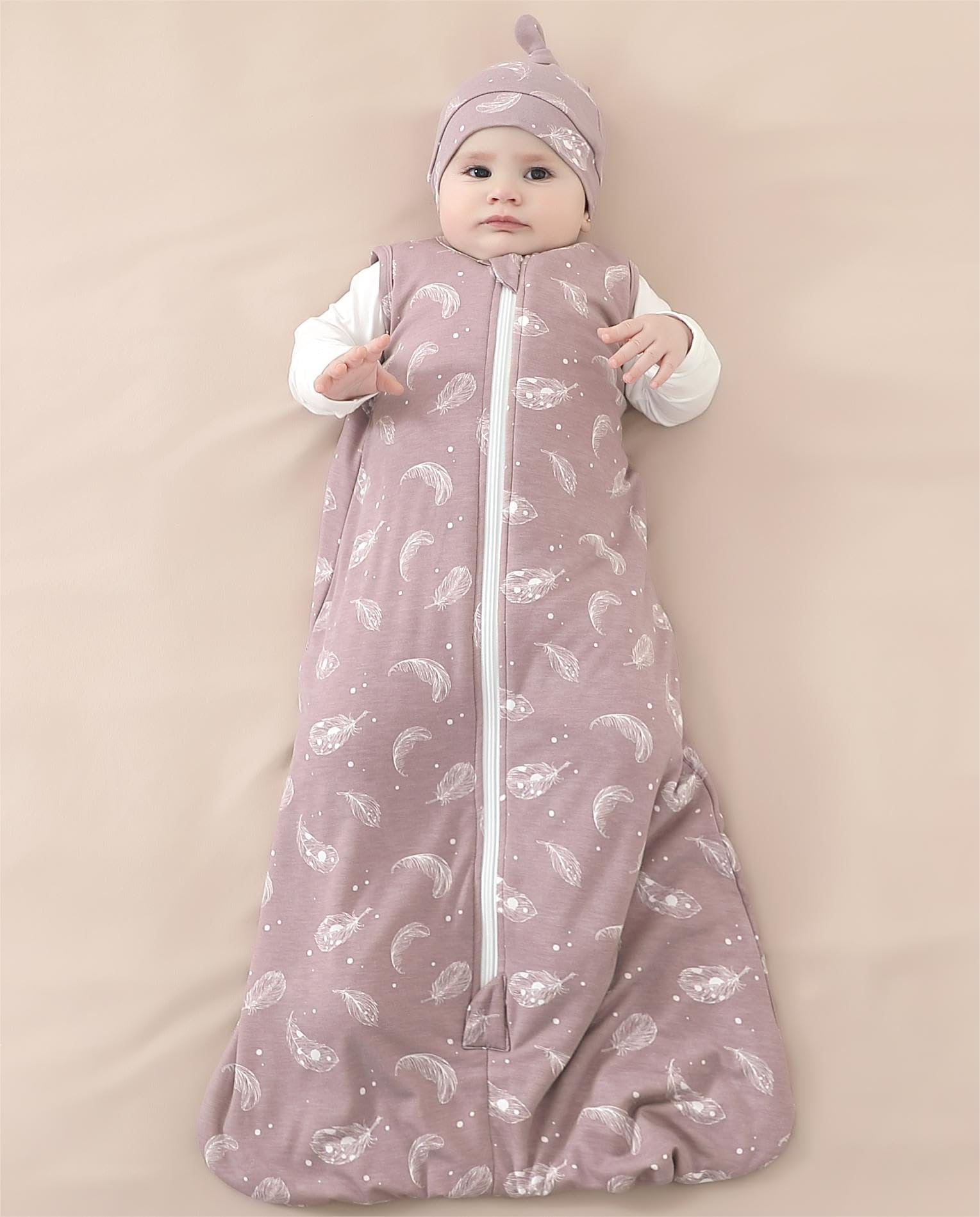 Owlivia sleep sack with two-way zipper and protective flap.