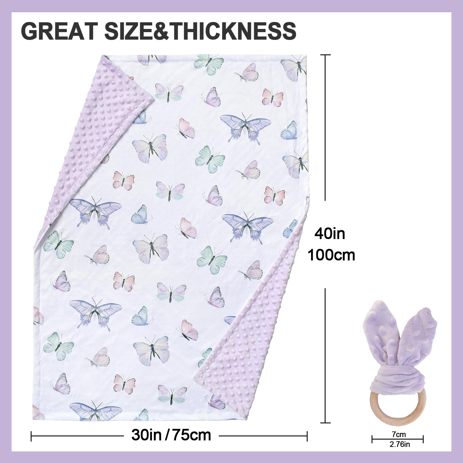 Owlowla Butterfly minky blanket used as a stroller blanket during outings