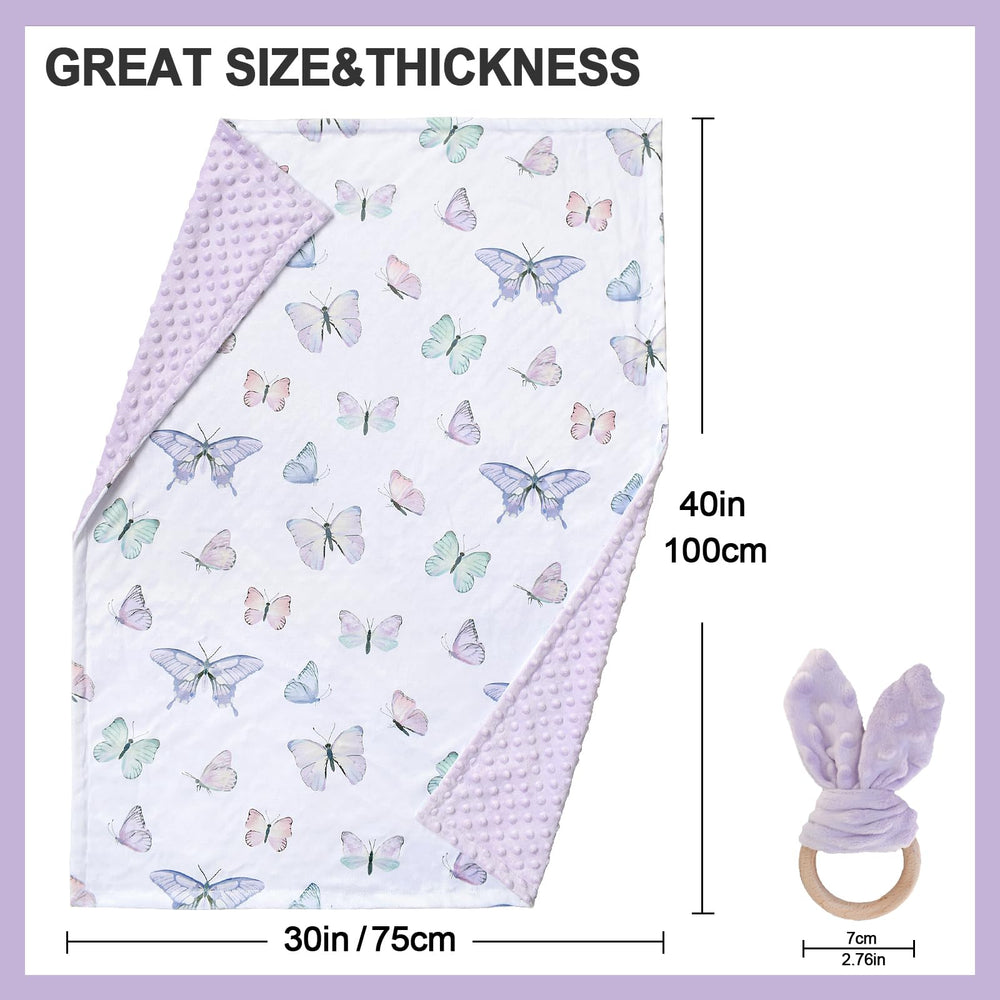 Owlowla Butterfly minky blanket used as a stroller blanket during outings