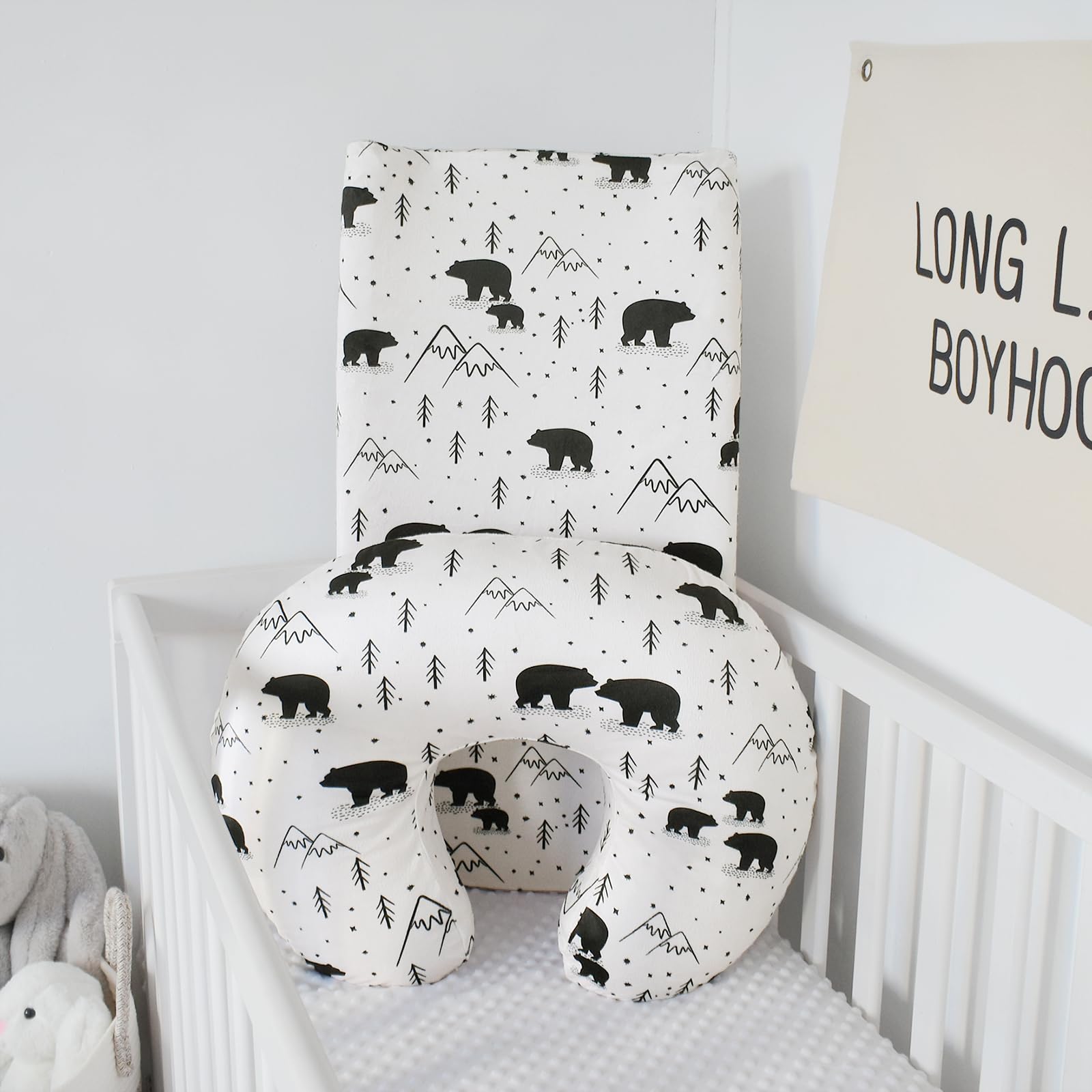 Owlowla bear-print design adds playful nursery charm for boys and girls.