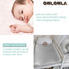 Owlowla changing pad cover featuring an elastic bottom band keeps the pad smooth and in place.
