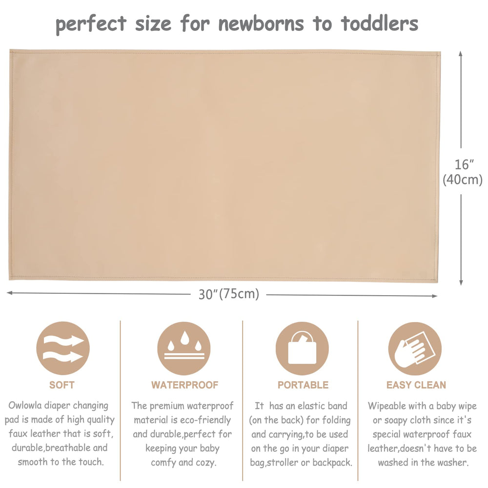 Owlowla foldable changing pad with elastic back band for secure folding.