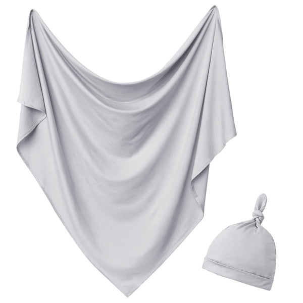 OWLOWLA newborn swaddle blanket in gray, soft fabric for gentle, secure swaddling.
