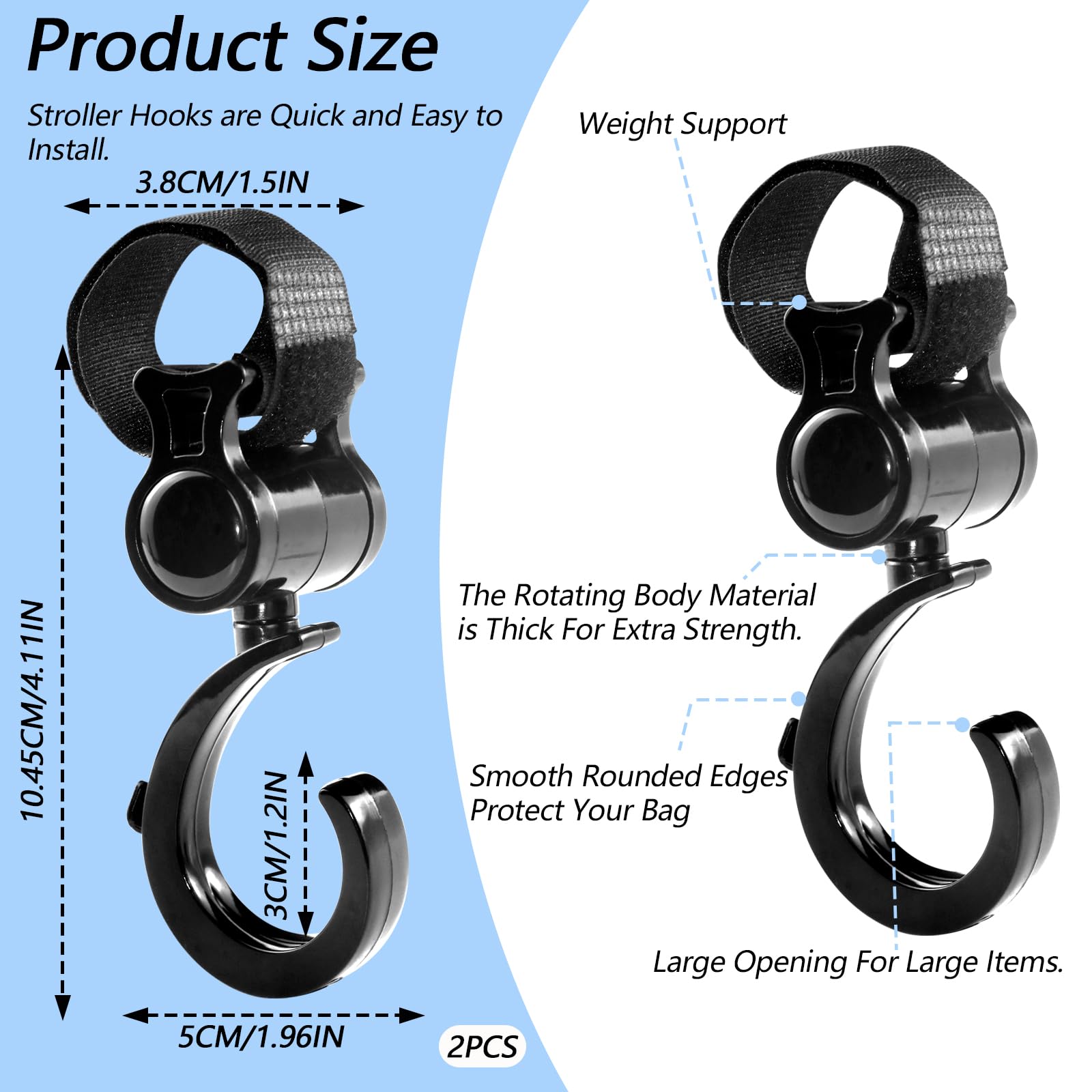 OXDFK walker hook holds bags securely on strollers and carts.