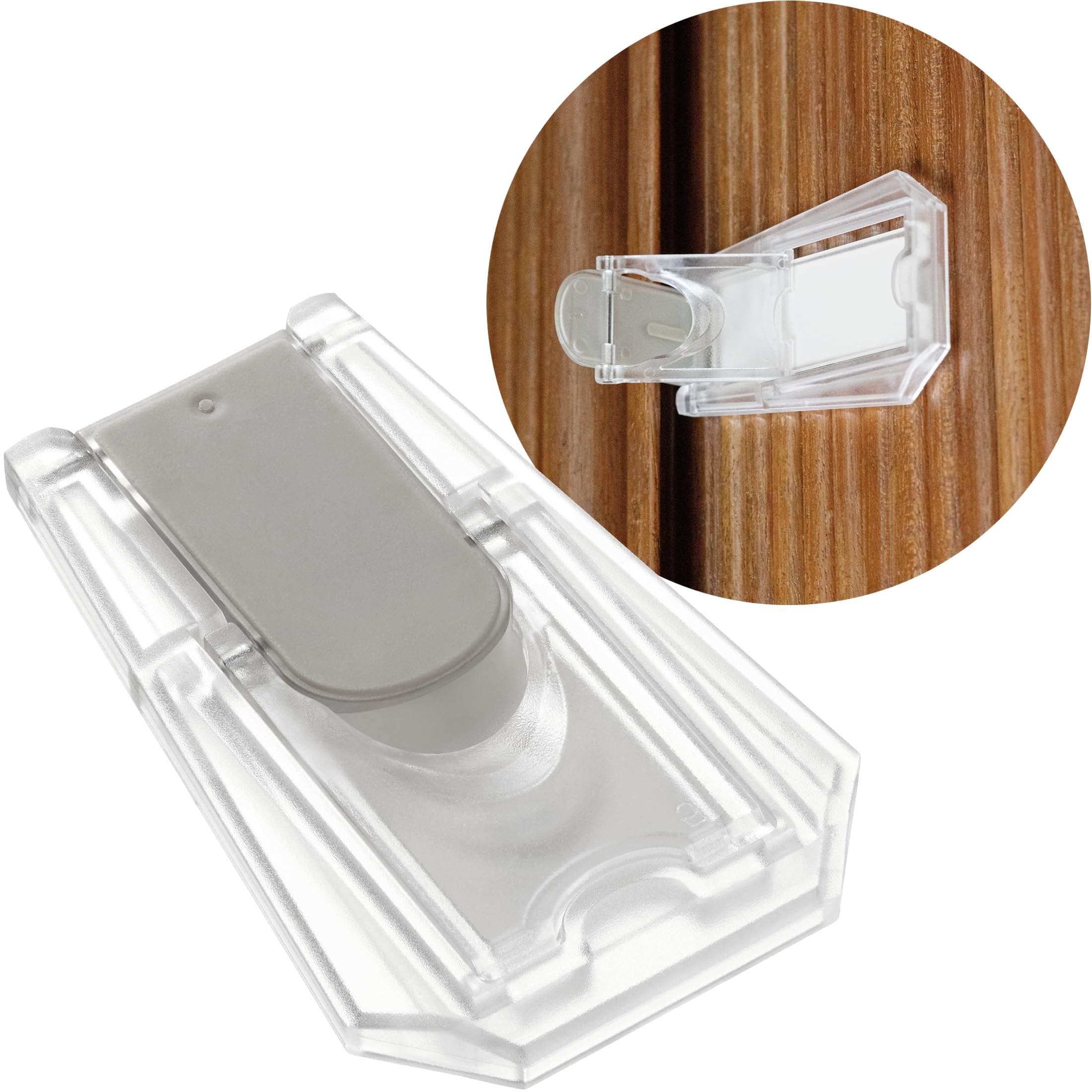 Oxlay sliding door locks in transparent finish securing a sliding door for safe room access