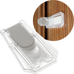 Oxlay sliding door locks in transparent finish securing a sliding door for safe room access