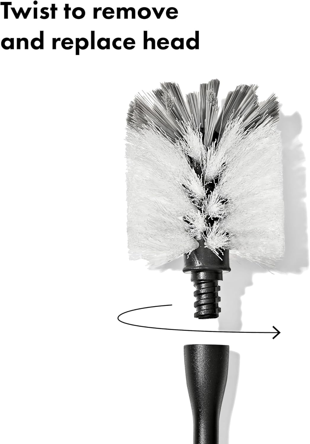 OXO Steel Bottle Brush dual-function bristles tackle corners and glassware safely.