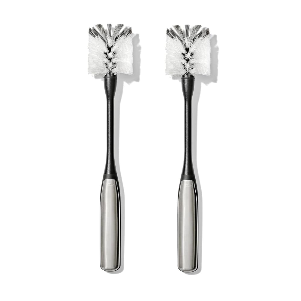 OXO Steel Bottle Brush with replaceable head demonstrates long-lasting cleaning performance.
