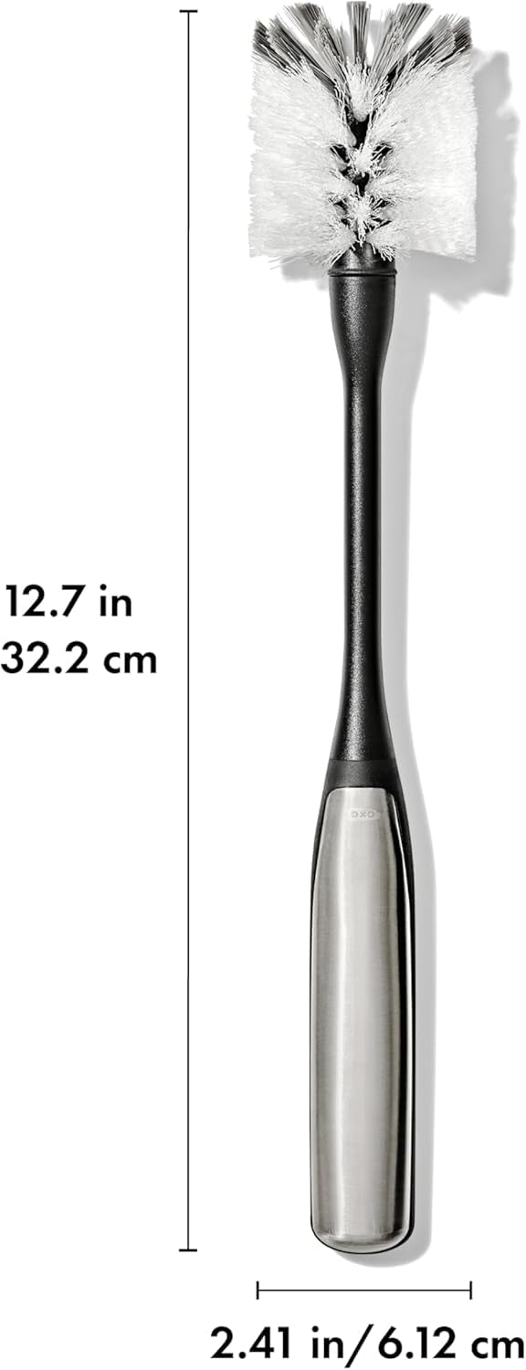 OXO Steel Bottle Brush safe on delicate glassware and stemware.