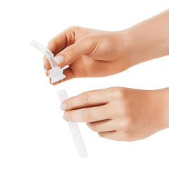 OXO Tot bite-valve straw enables easy sipping for toddlers.