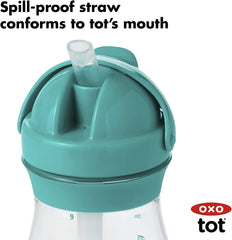 OXO Tot Transitions Teal soft non-slip grip aids toddlers' handling.