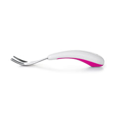 OXO Tot Training Fork & Spoon pink close-up on deep spoon head for scooping