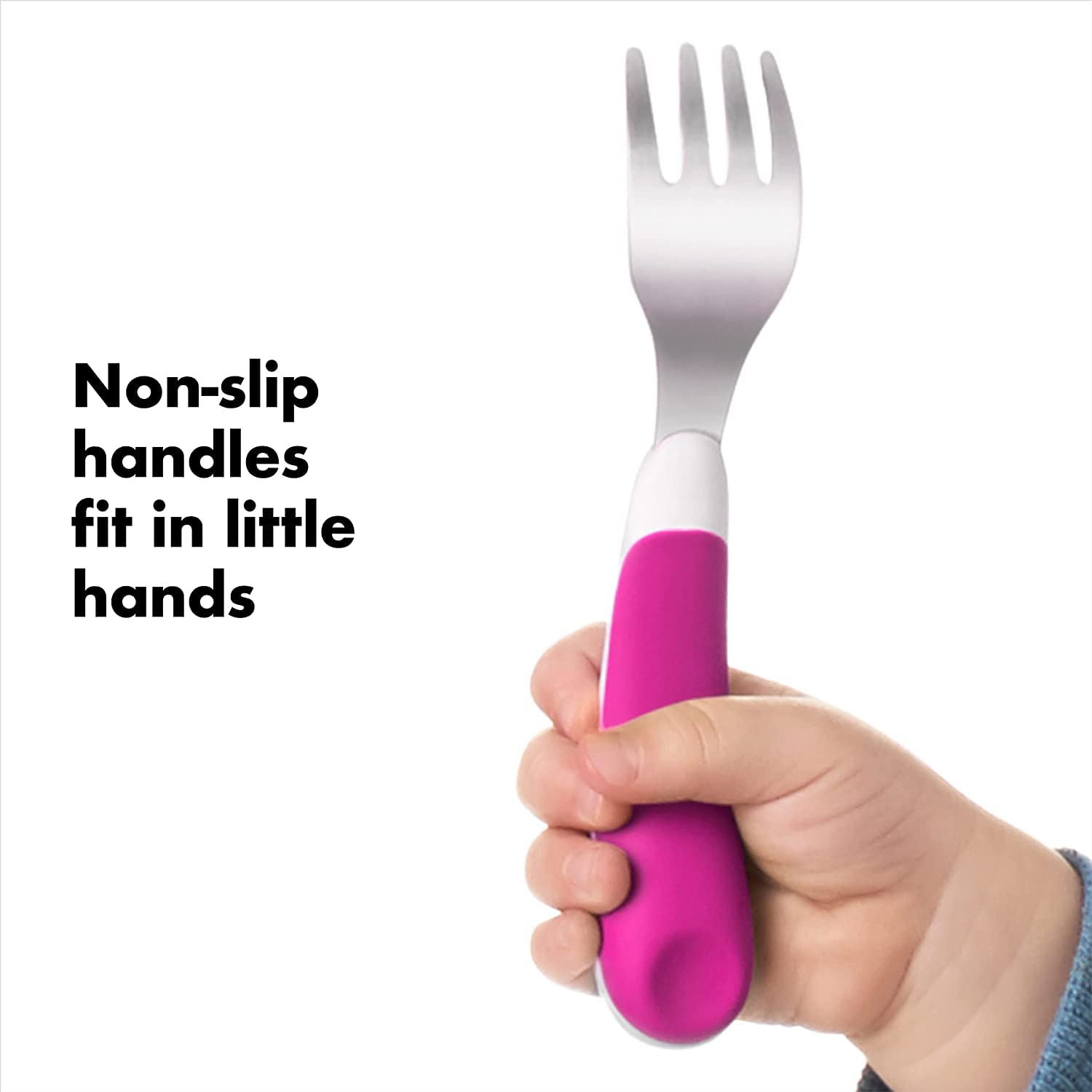 OXO Tot Training Fork & Spoon pink dishwasher-safe utensils for quick cleanup