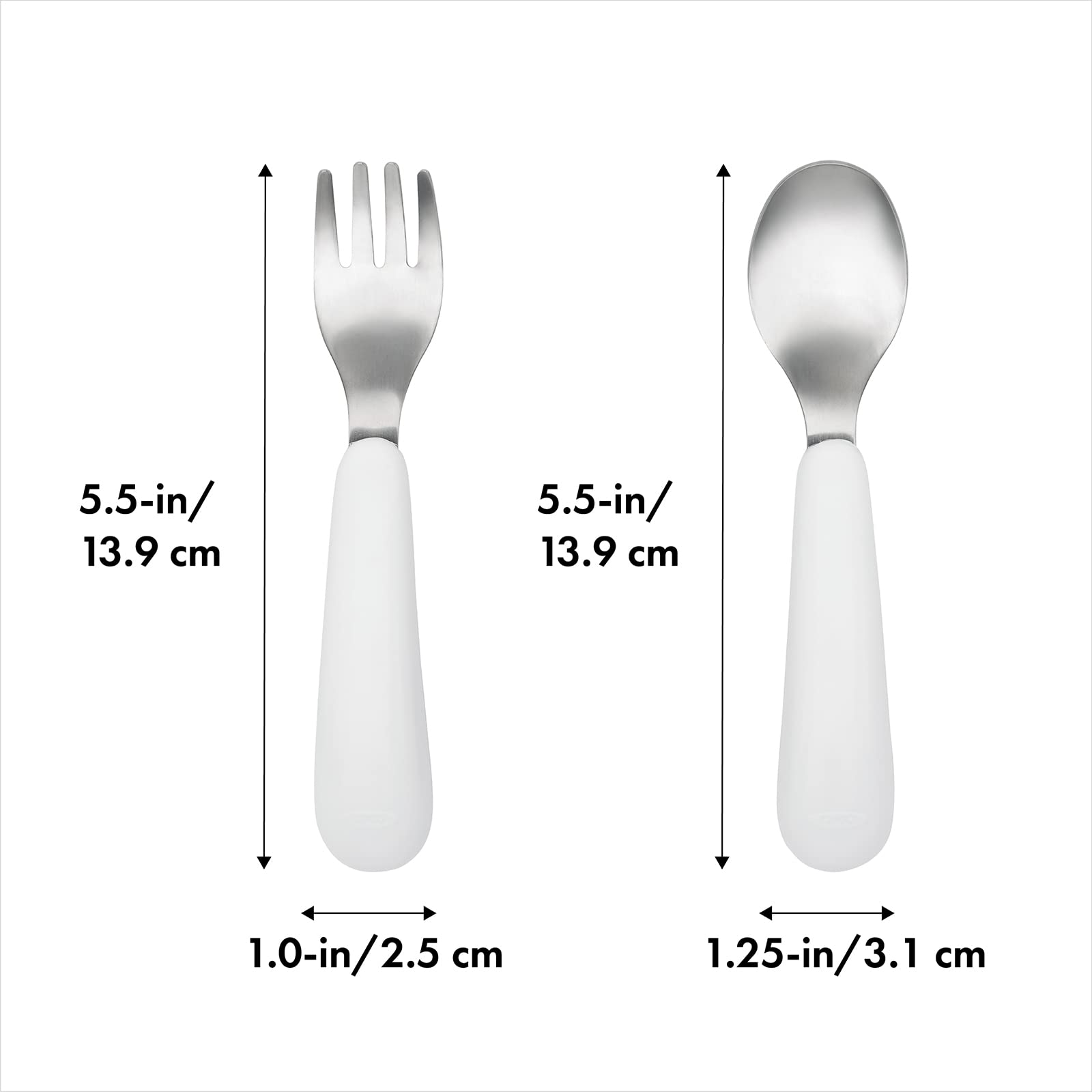 OXO Tot Training Fork & Spoon pink flat spot prevents rolling on table