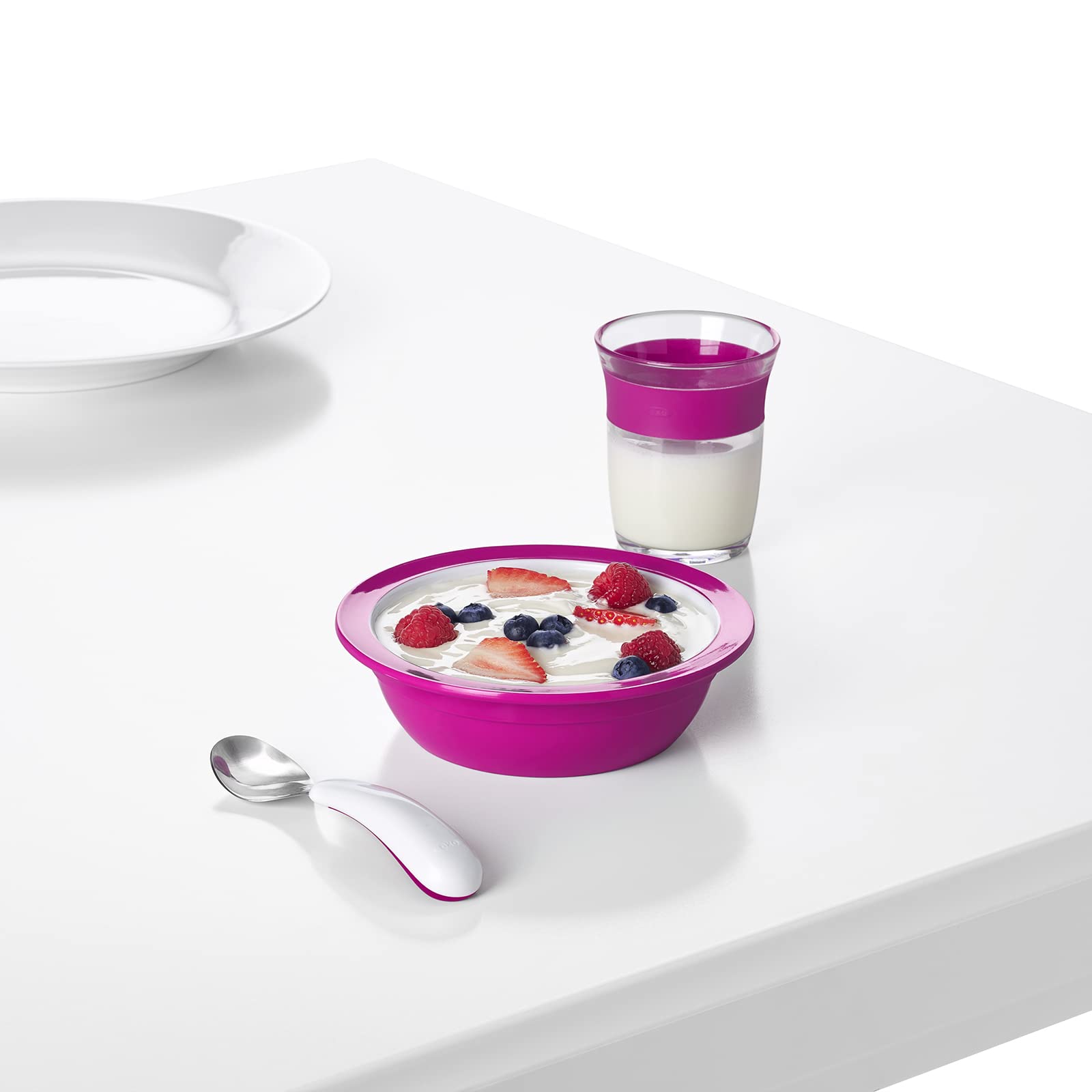 OXO Tot Training Fork & Spoon pink non-slip handles for secure grip