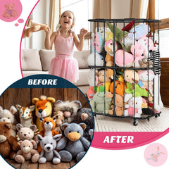 OYEAL elastic bands compression system on vertical rack keeps plush accessible