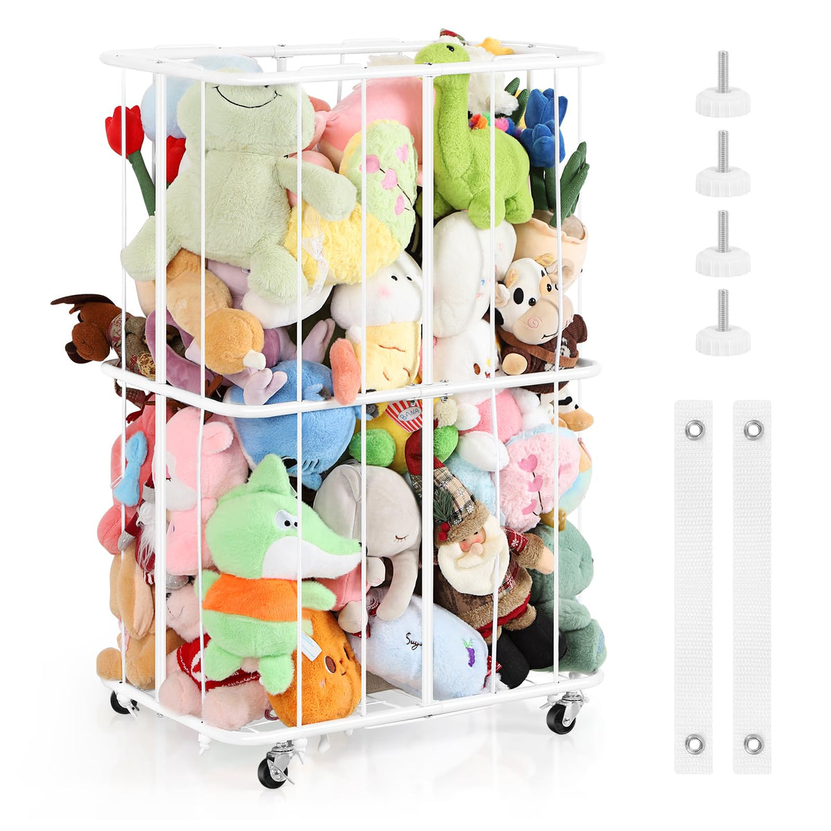 OYEAL stuffed animal storage on wheels keeps toys organized and accessible.