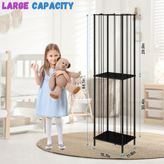 OYEAL stuffed animal zoo storage 64in close-up of two-tier MDF shelves for tidy classification.