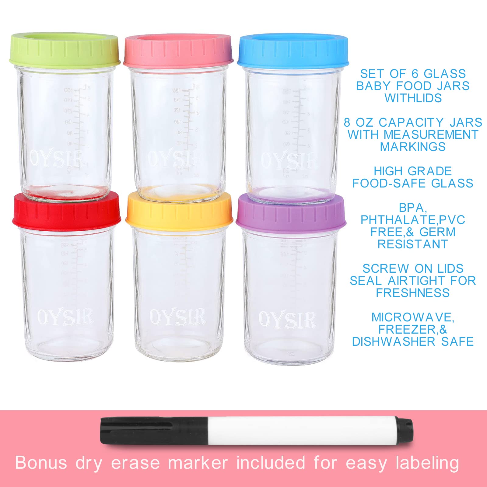 OYSIR baby jar lids and marker for easy labeling.