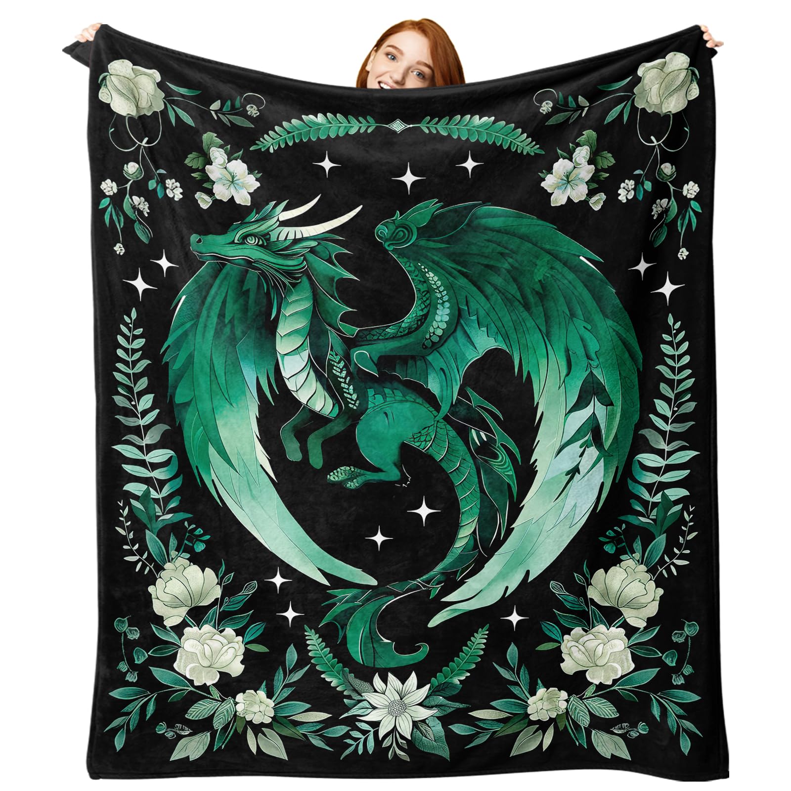Paayna Green Dragon Flannel Throw with dragon motif for cozy birthday decor