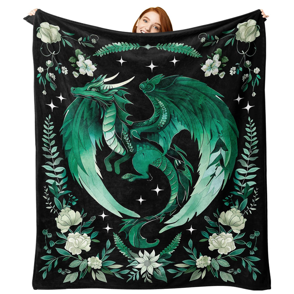 Paayna Green Dragon Flannel Throw with dragon motif for cozy birthday decor
