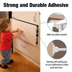 Pabesim invisible cabinet latch showing adhesive surface for damage-free installation.