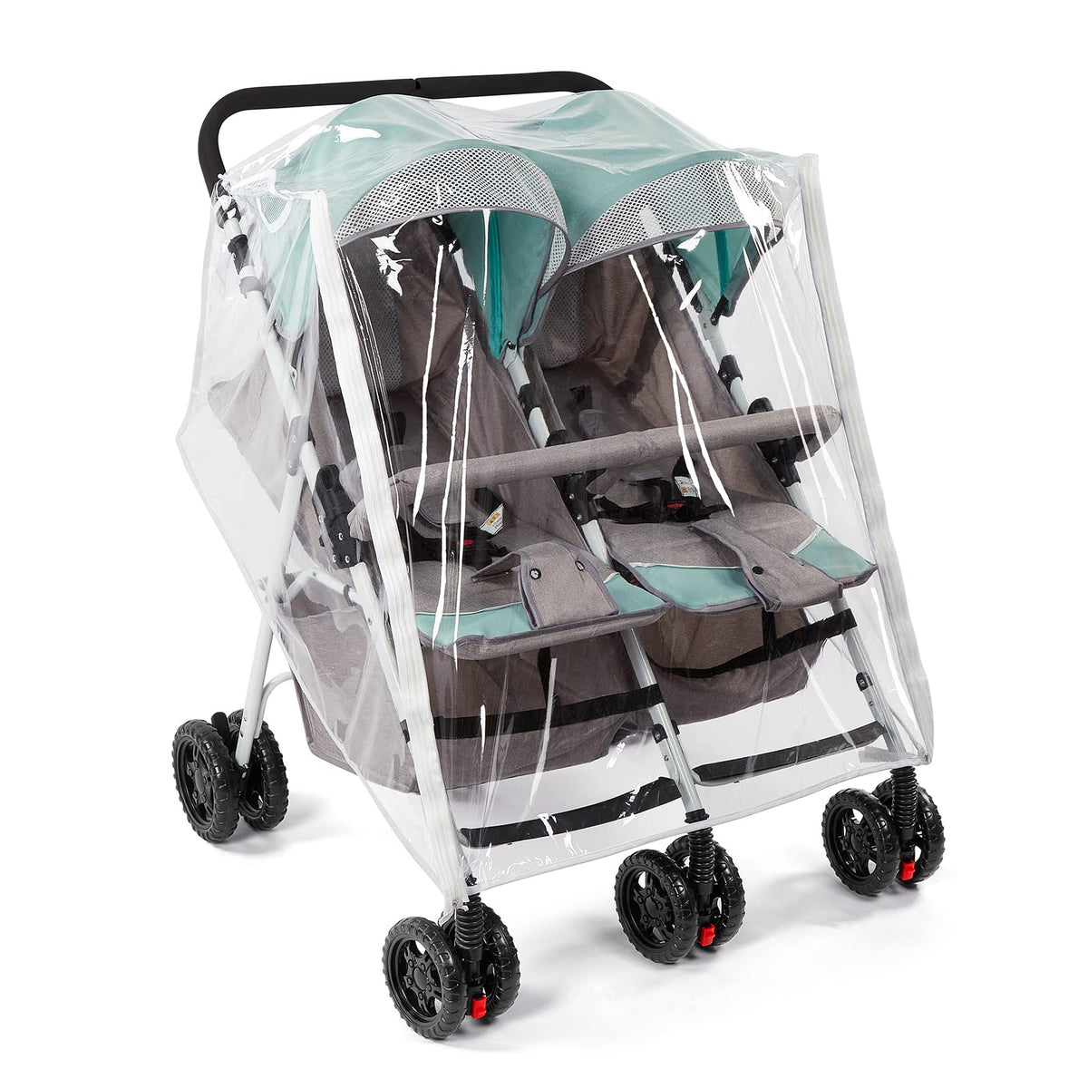PAHTTO double stroller rain cover front view protecting twins with clear visibility