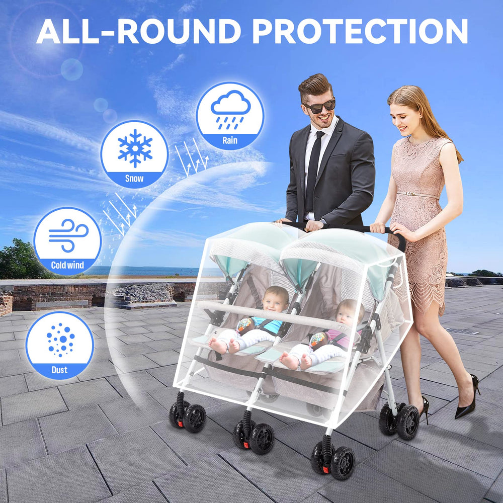 PAHTTO double stroller rain cover side view showing compact side protection