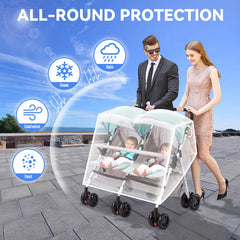 PAHTTO double stroller rain cover side view showing compact side protection