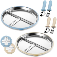 PAIKIUU stainless steel baby plates with suction base prevent spills during meals.