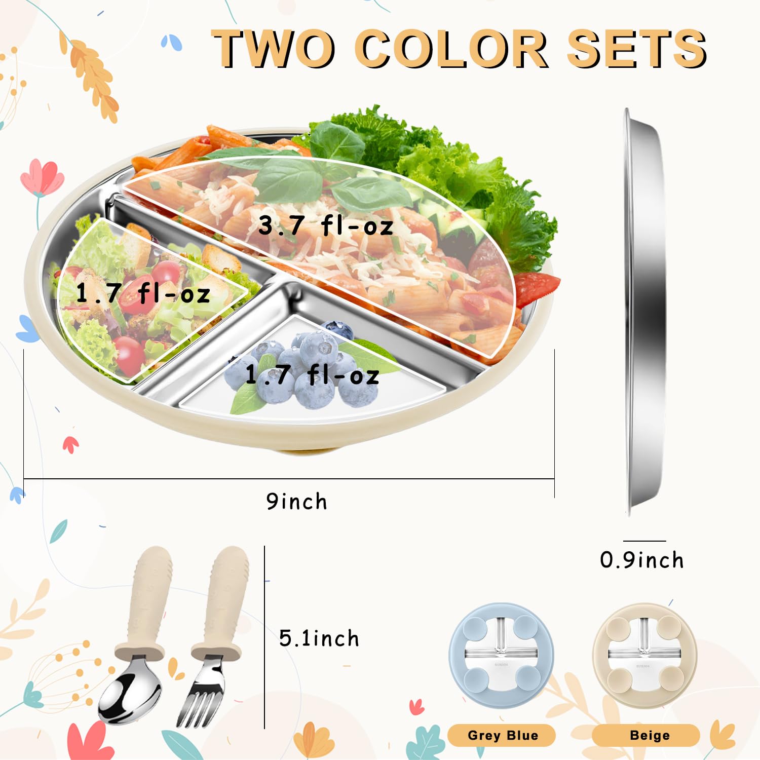Beige and grey blue PAikiUU plates offer kid-friendly color options for meals.