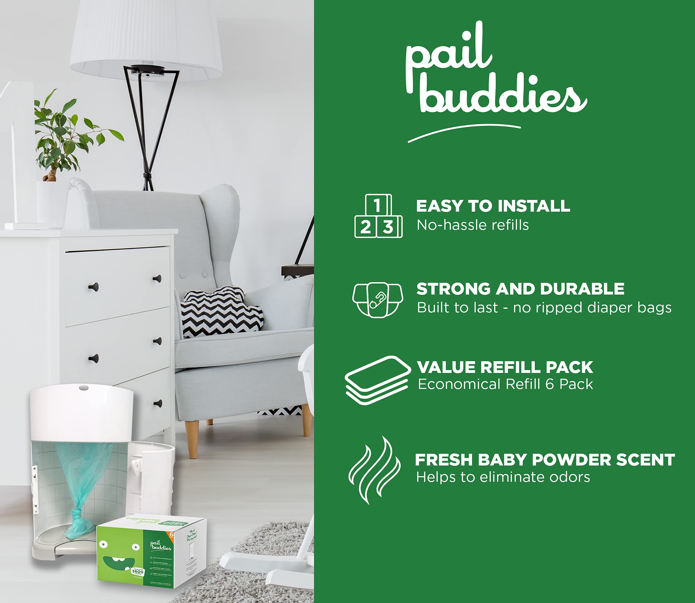 Pail Buddies capacity 3600 diapers refills save money and trips to store