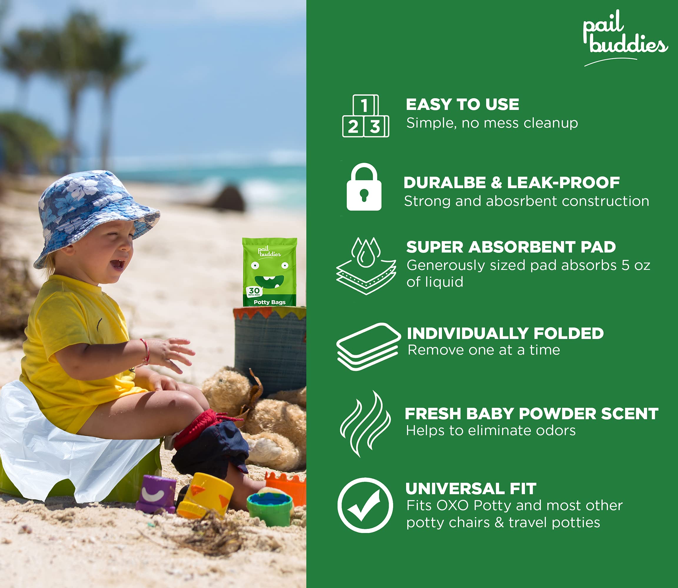 Pail Buddies easy-to-use liners ready to attach and tie.