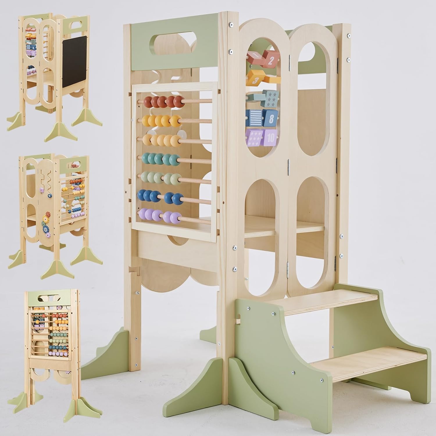 Paisure foldable toddler tower folding design saves space and simplifies setup.
