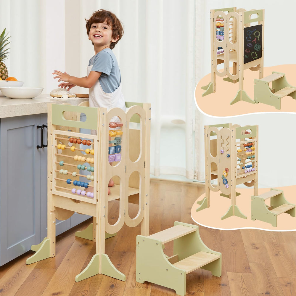 Paisure toddler tower adjustable heights for growing children and versatile use.
