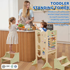 Paisure toddler tower detachable 2-step stool enables easy climb-on and off.