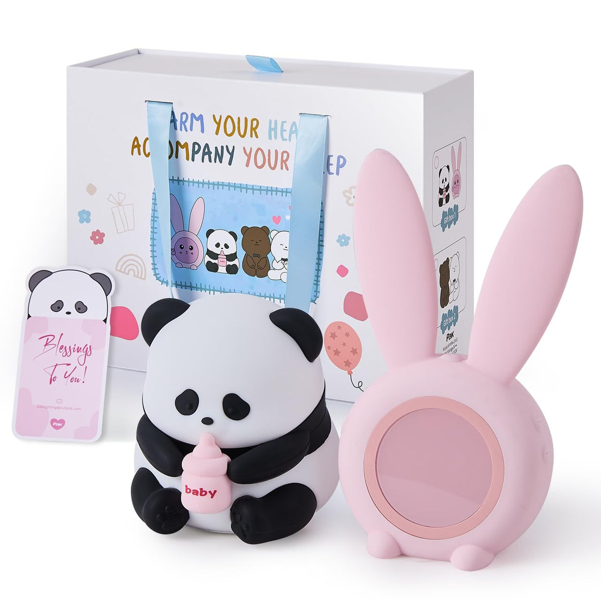 Pak Panda Night Light on desk provides gentle, soothing illumination for bedtime