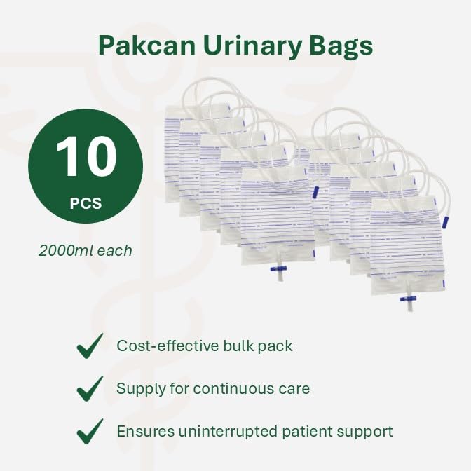 PakCan bag showing anti-reflux valve for controlled one-way urine flow.