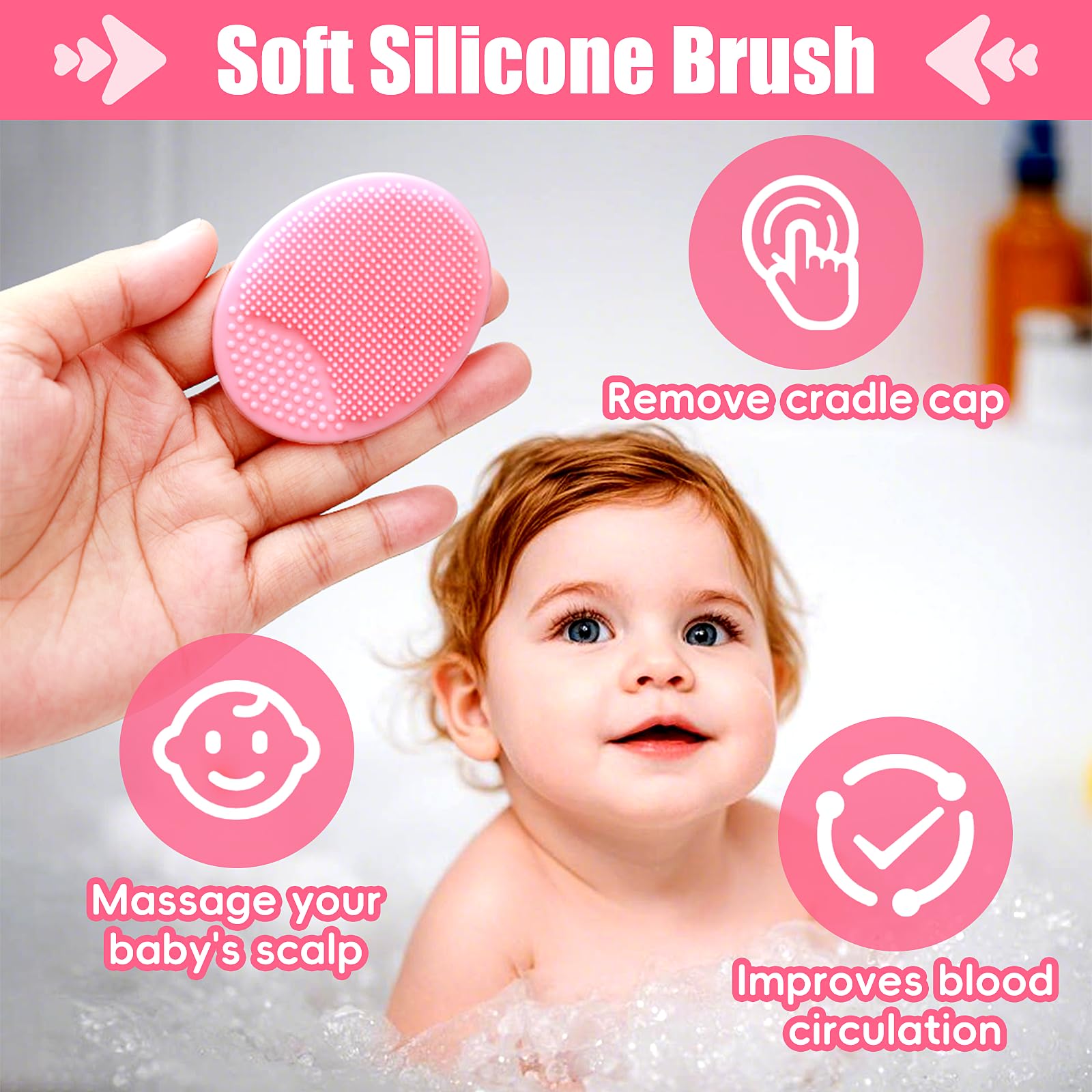 PAKENYESHA baby brush and comb set pink for bath time grooming