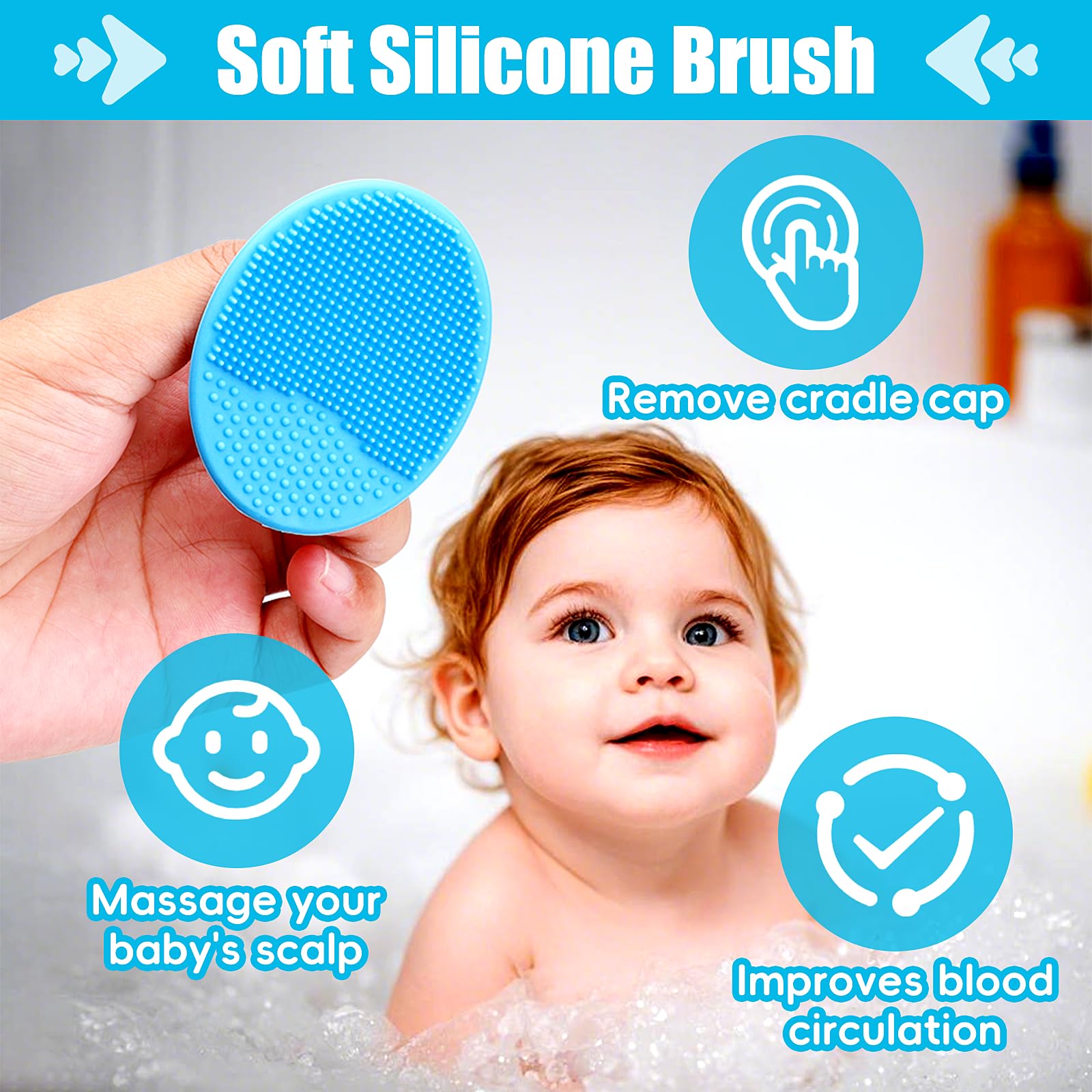 Pakenyesha silicone cradle cap brush in use for cradle cap care