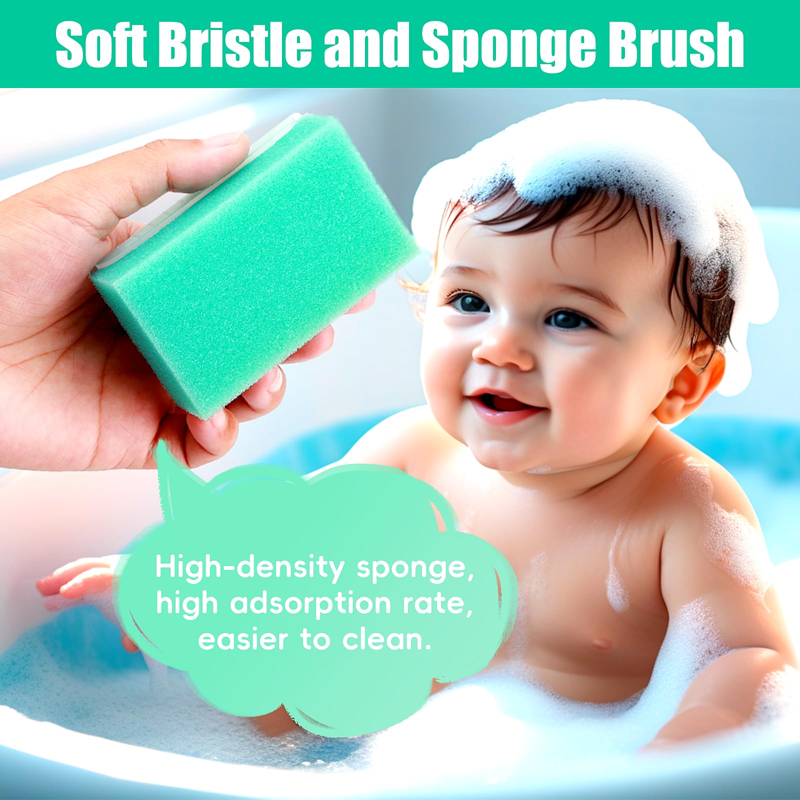 PAKENYESHA sponge baby brush delivers thorough cleansing for delicate skin.