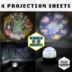 Paladone projection lamp with two scenes lights up ceilings with Minecraft scenery and stars.
