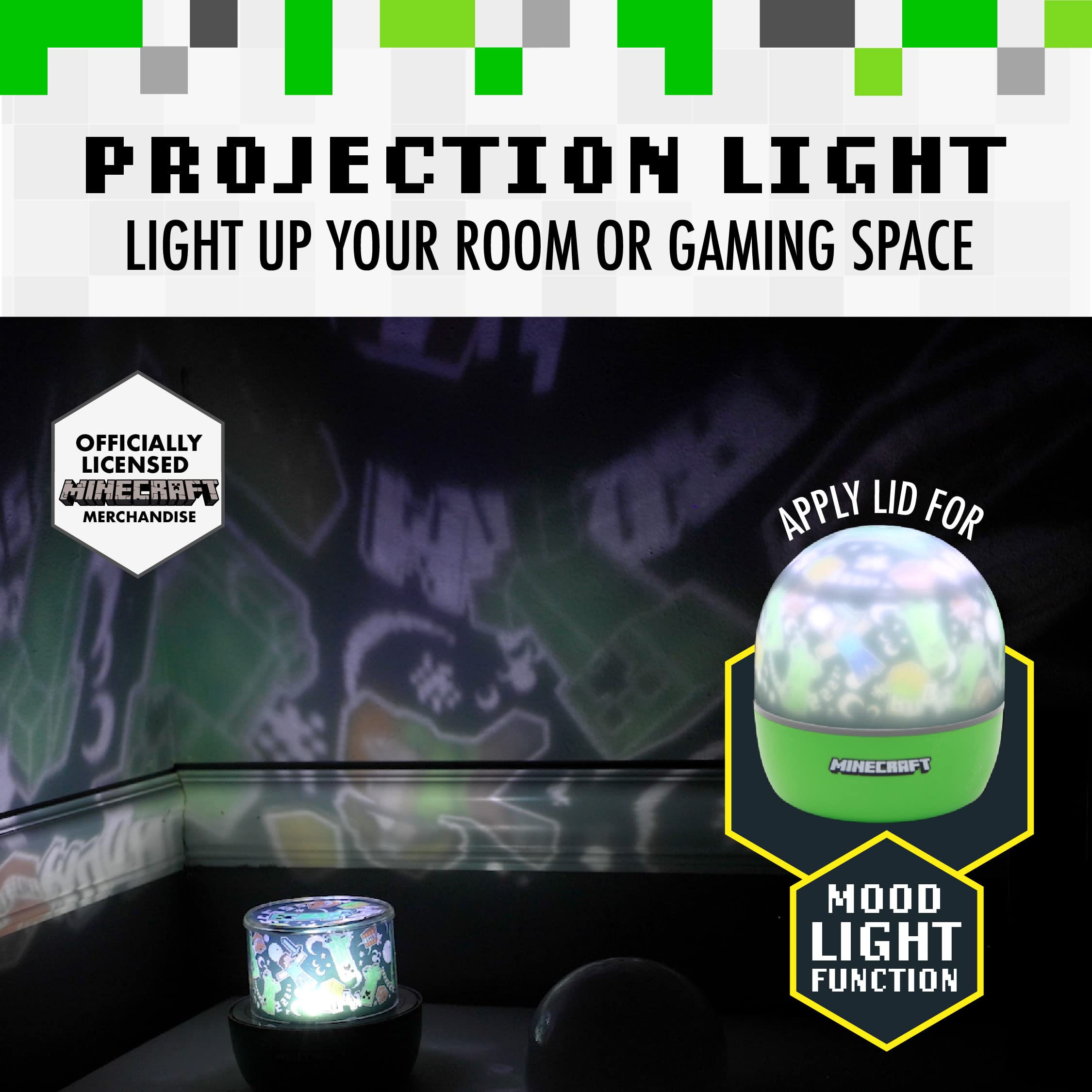 Paladone Minecraft Steve projector night light brings iconic character visuals to kids' rooms softly.