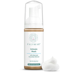 PALIMAR Intimate Wash bottle pouring shows gentle cleansing for delicate skin