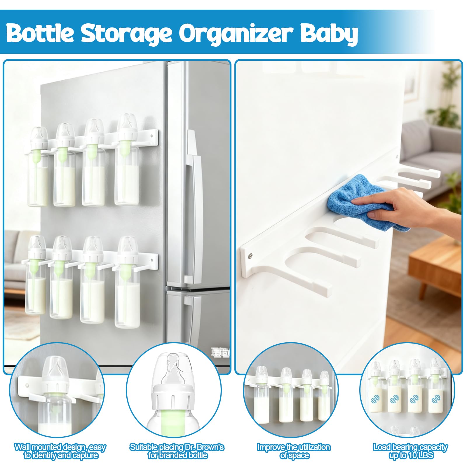 Palksky bottle storage organizer mounted in the fridge saves space and keeps bottles ready.