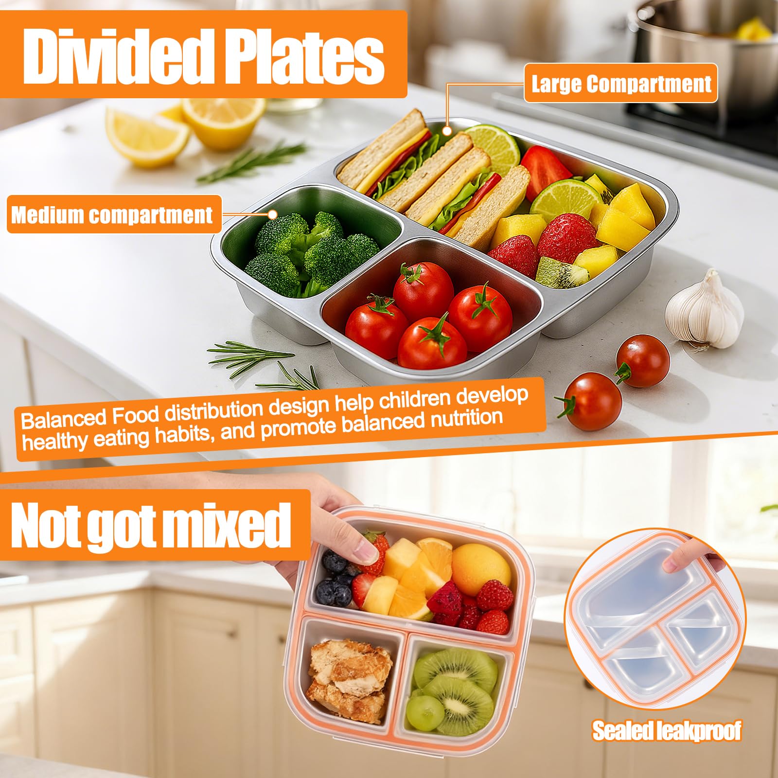 Palksky divided toddler plate with three sections keeps foods separate for balanced meals.