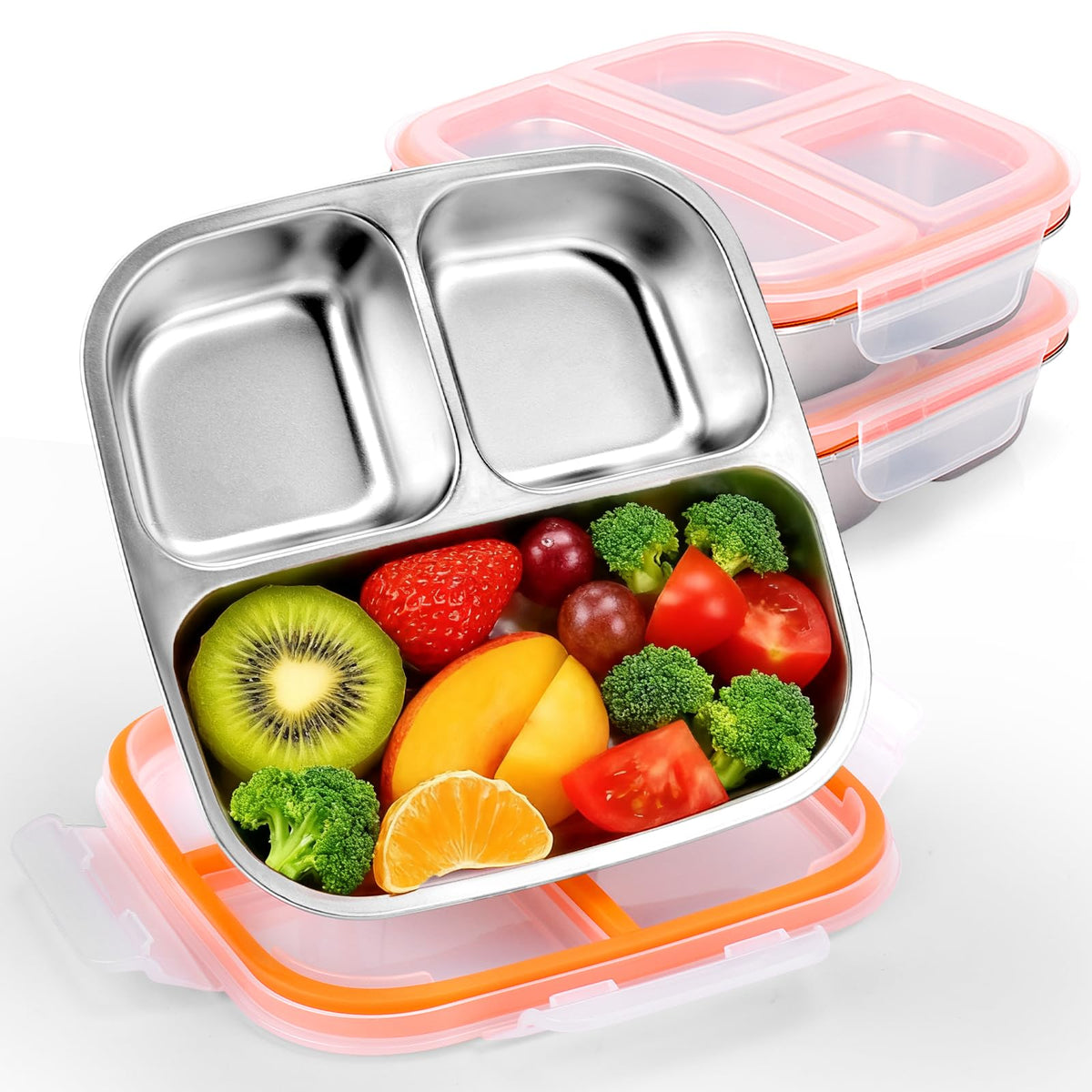 Palksky stainless steel toddler plate with snap lid, showing secure seal for mess-free meals.