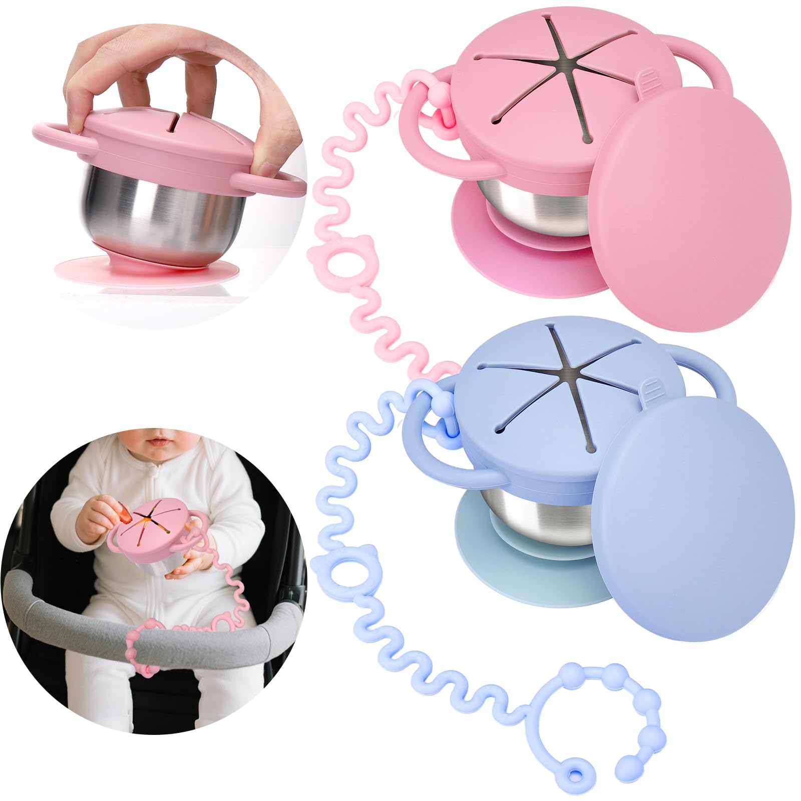 Palksky toddler snack cups in stainless steel for durable, easy-to-clean meals on the go.