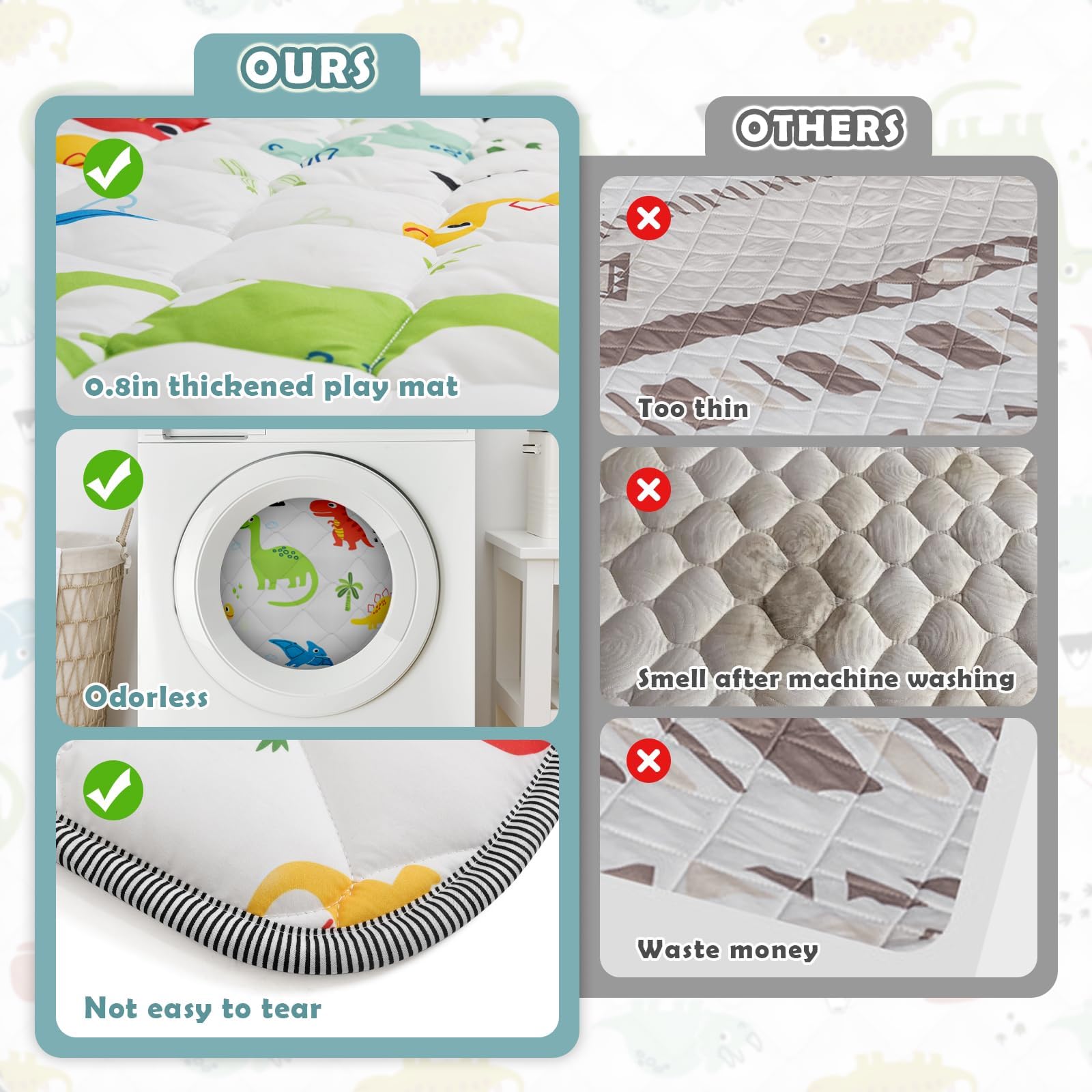 Palopalo machine-washable foam mat simplifies cleanup after spills.