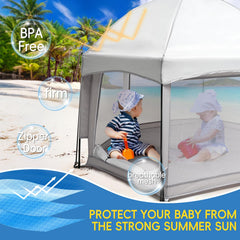 Palopalo Pop Up Playpen safety door with lock ensures secure outdoor use.
